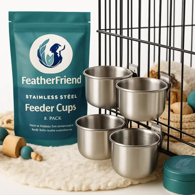 FeatherFriend Stainless Steel Feeder Cup Set for Bird Cages (4-pack)