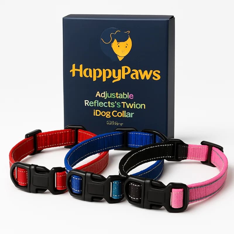 HappyPaws Adjustable Reflective Nylon Dog Collar (Small)