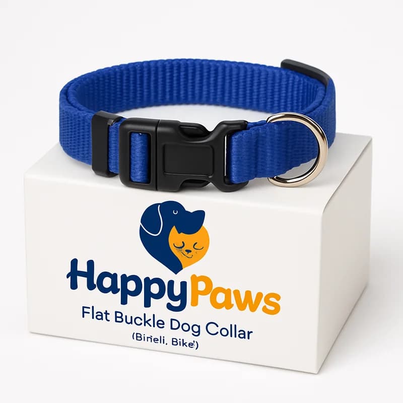 HappyPaws Flat Buckle Dog Collar (Small, Blue)