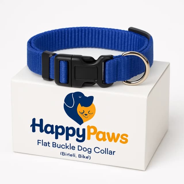 HappyPaws Flat Buckle Dog Collar (Small, Blue)