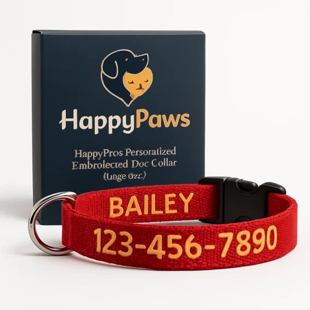 HappyPaws Personalized Embroidered Dog Collar (Large, Red)