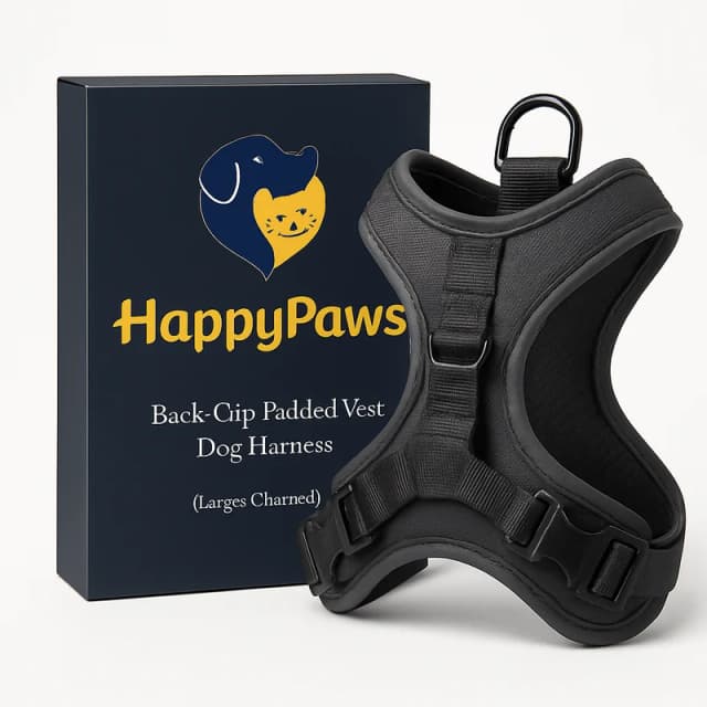 HappyPaws Back-Clip Padded Vest Dog Harness (Large, Charcoal)