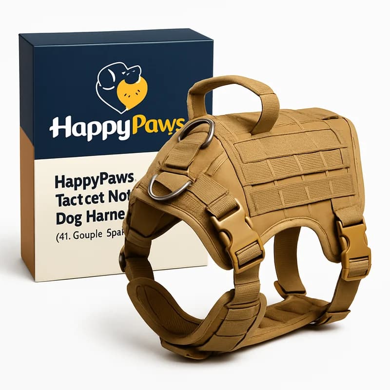 HappyPaws Tactical Molle Vest Dog Harness (XL, Coyote Tan)