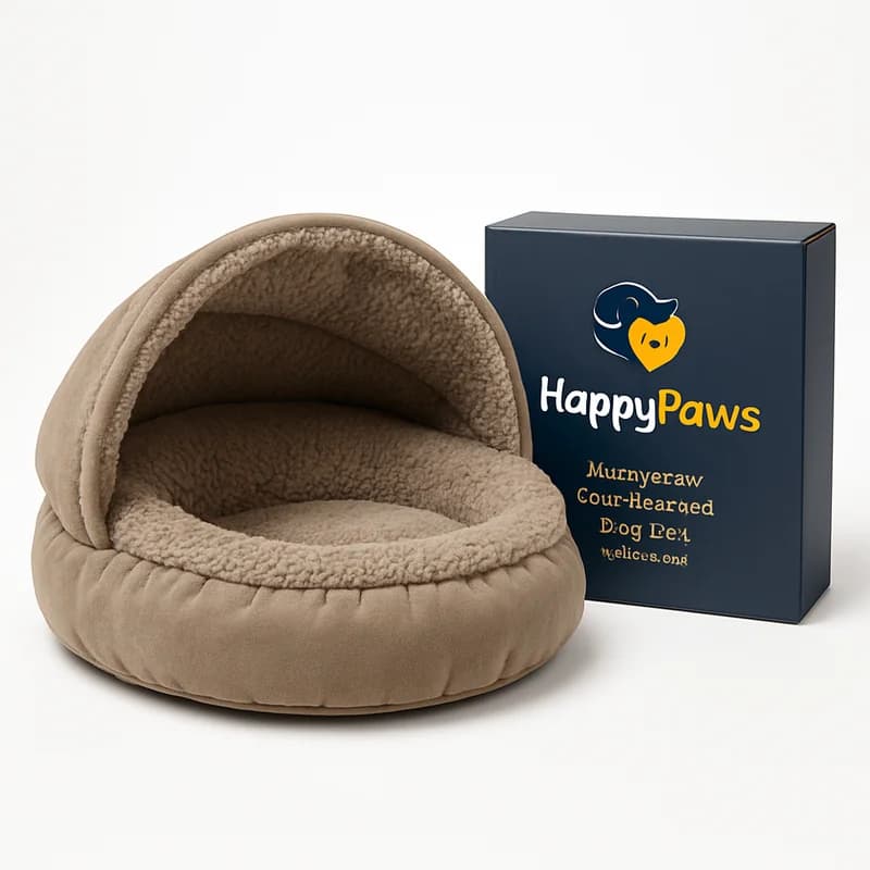 HappyPaws Cave Hooded Dog Bed (Small, Taupe)