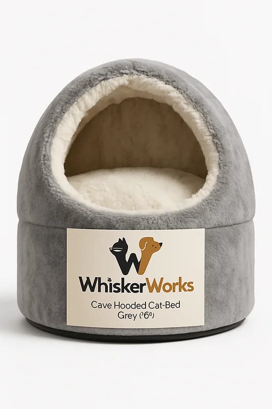 WhiskerWorks Cave Hooded Cat Bed Grey (18")