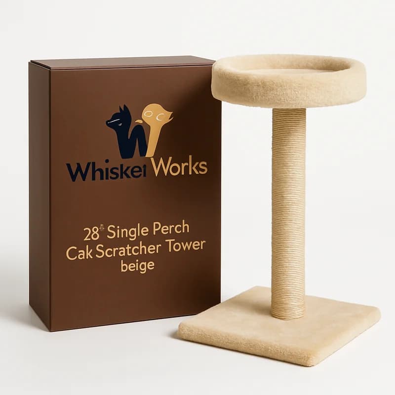 WhiskerWorks 28" Single Perch Cat Scratcher Tower Beige