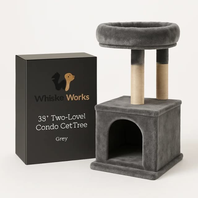 WhiskerWorks 39" Two-Level Condo Cat Tree Grey