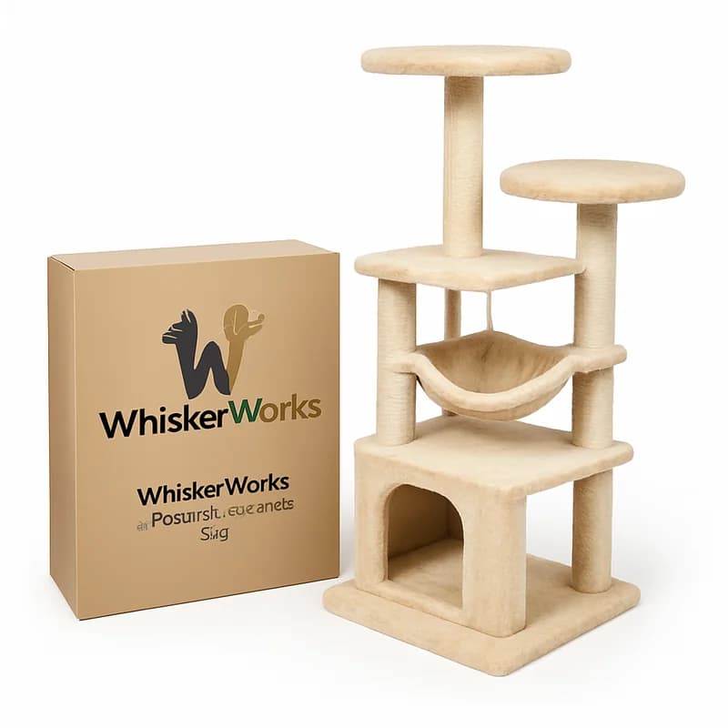 WhiskerWorks 47" Cat Tree with Hammock Beige