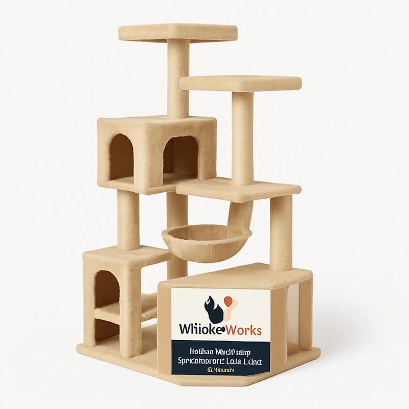 WhiskerWorks 62" Corner Unit Cat Tree Beige
