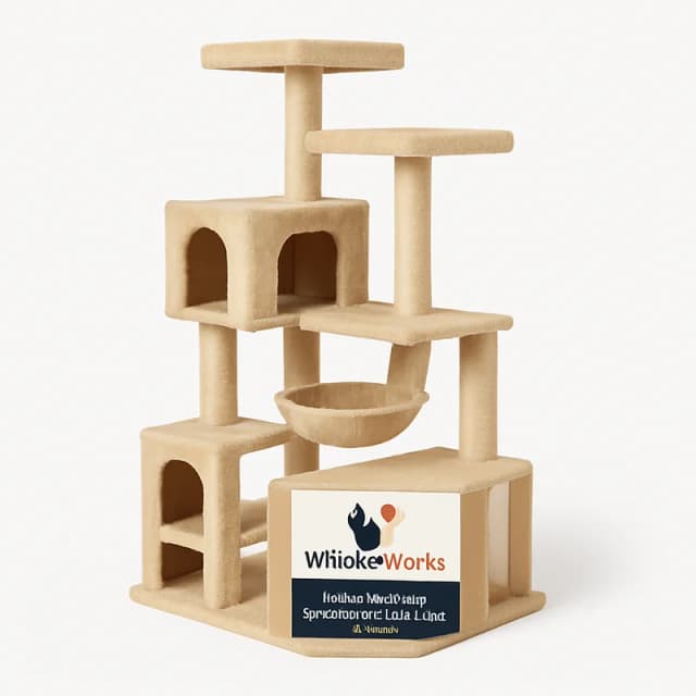 WhiskerWorks 62" Corner Unit Cat Tree Beige