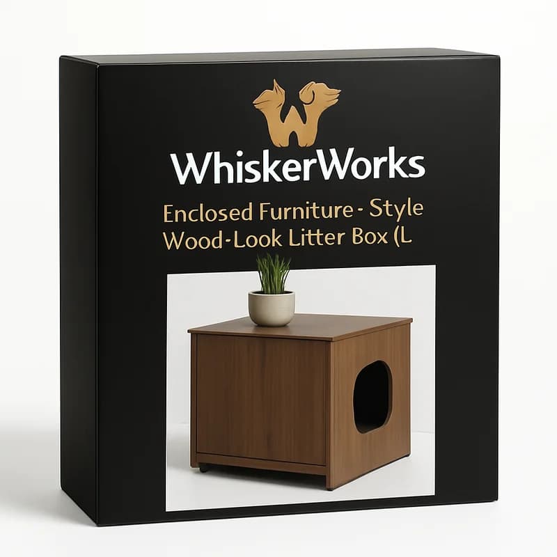 WhiskerWorks Enclosed Furniture-Style Wood-Look Litter Box (L)
