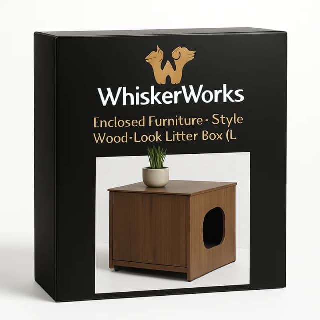 WhiskerWorks Enclosed Furniture-Style Wood-Look Litter Box (L)