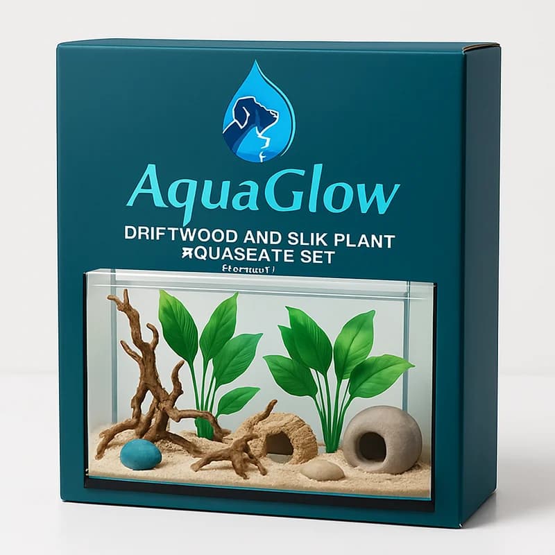 AquaGlow Driftwood and Silk Plant Aquascape Set (5-piece)