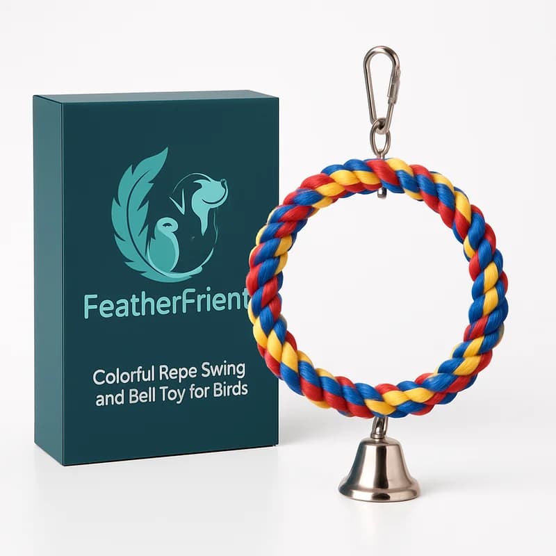 FeatherFriend Colorful Rope Swing and Bell Toy for Birds