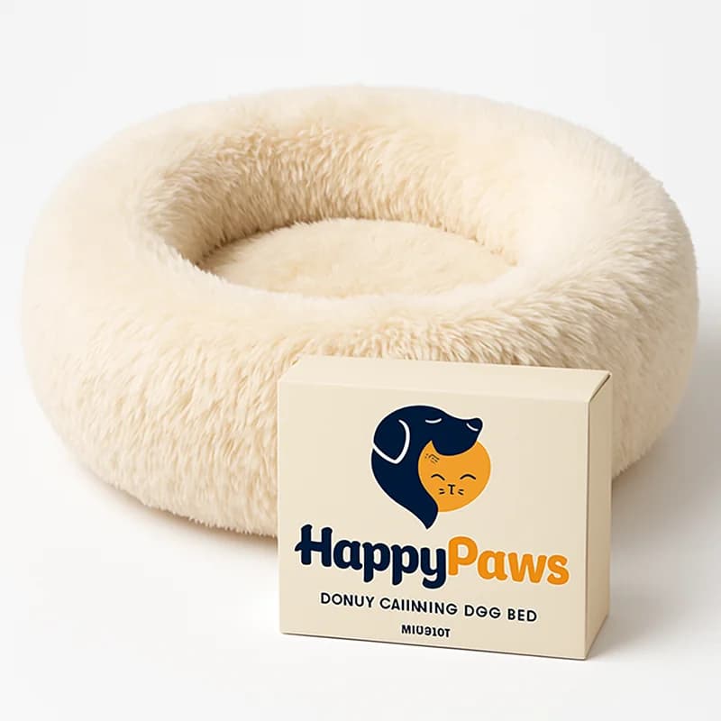 HappyPaws Donut Calming Dog Bed (Small, Cream)