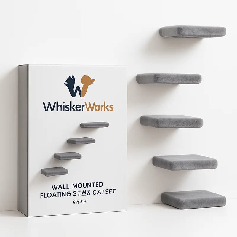 WhiskerWorks Wall-Mounted Floating Steps Cat Set Grey